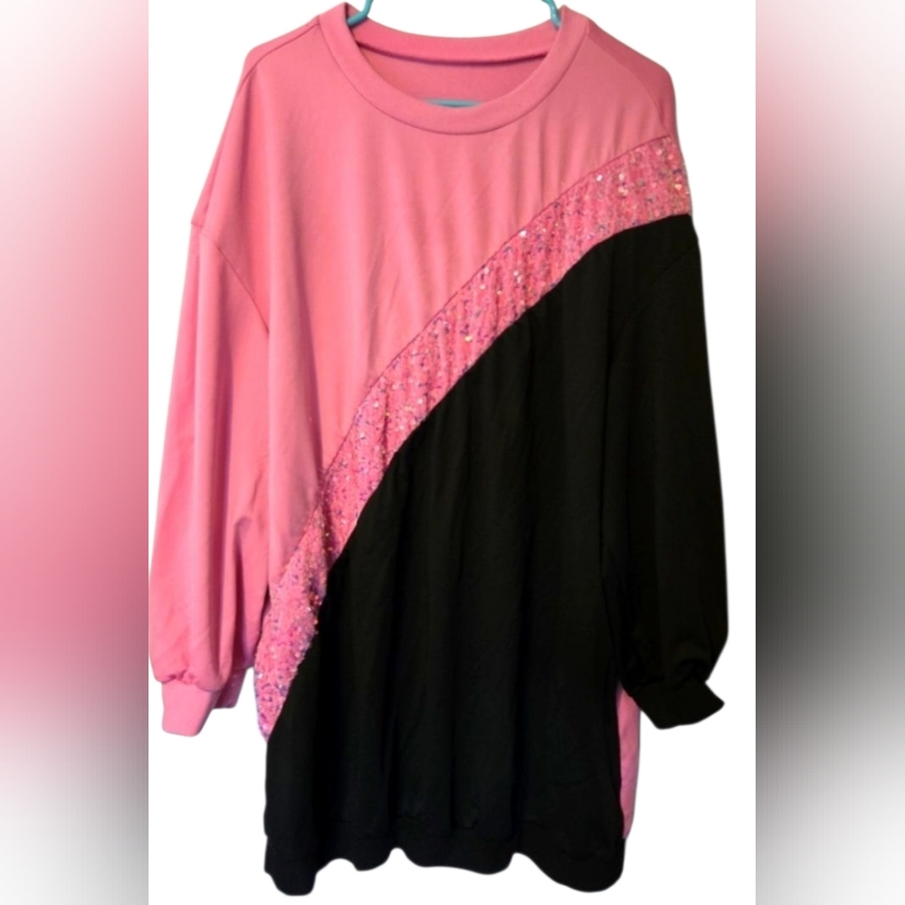 Pink and Black Colorblock Sweatshirt